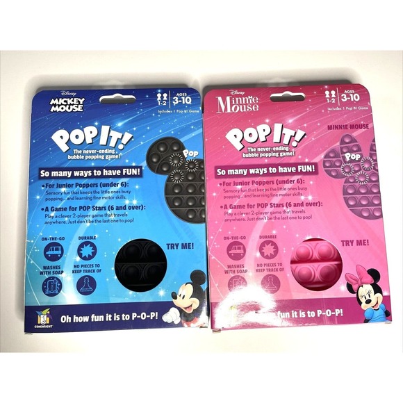 Set of 2 Pop It Disney Mickey Minnie Mouse Fidget Sensory Fun Kid Bubble Game - Picture 2 of 4